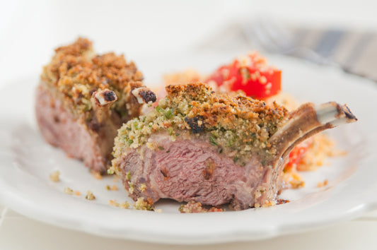 Dukkah Crusted Lamb Cutlets Served with Hunter Valley Co. Caramelised Balsamic Vinegar
