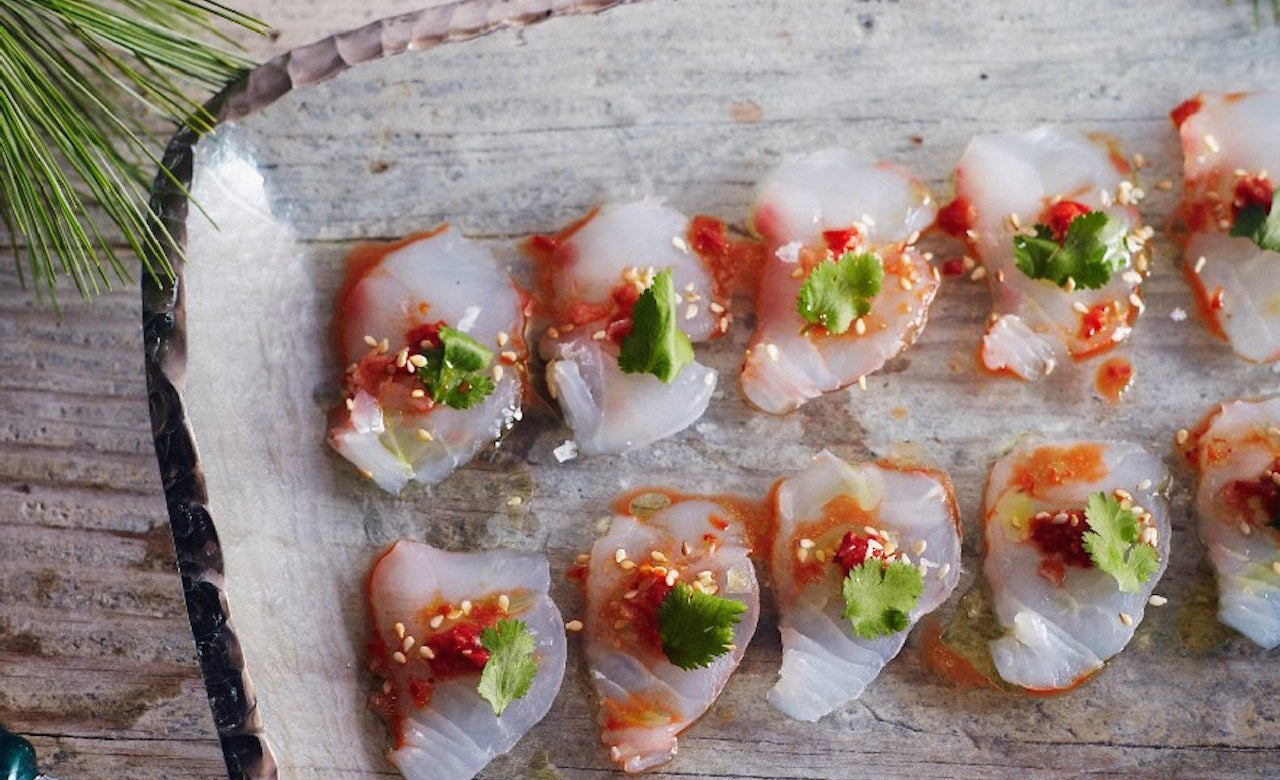 Raw Snapper with Chilli. Served with Hunter Valley Olive Co. Extra Virgin Olive Oil