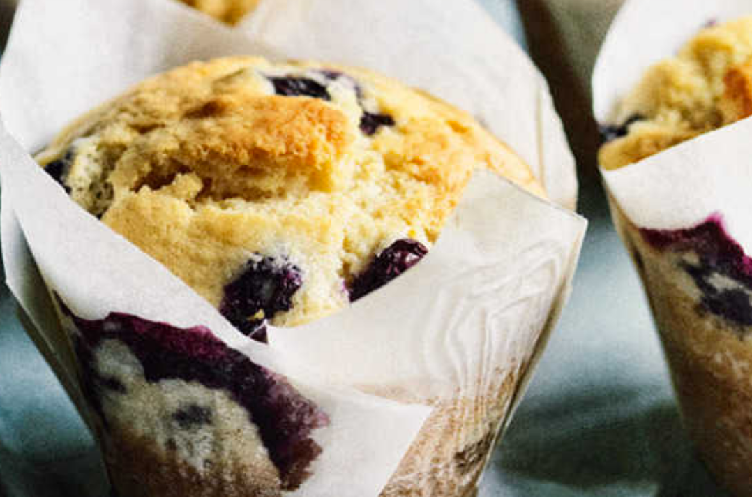 blueberry, Lemon and Olive Oil Muffins made with The Hunter Valley Olive Co's Premium Fruity & Mild Extra Virgin Olive Oil